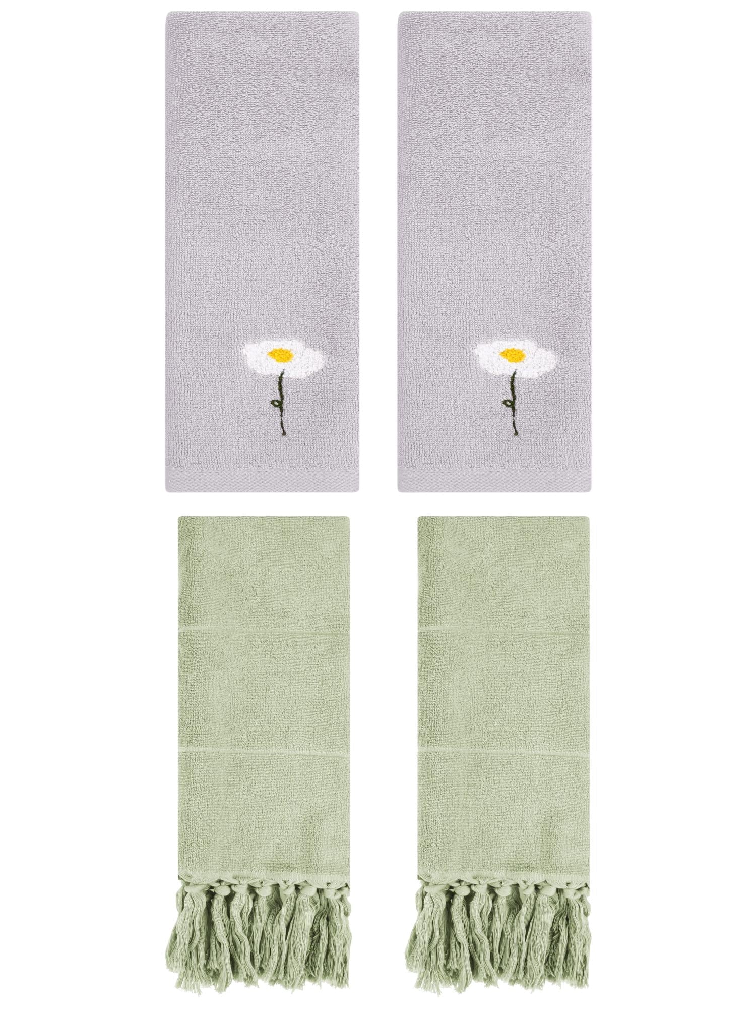 Unique Bargains 4 Pcs Soft Bath Towel Set Green/Grey 14" x 30"/13" x 30"