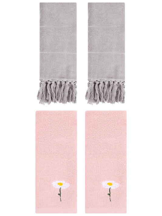 Unique Bargains 4 Pcs Soft Bath Towel Set Grey/Pink 14" x 30"/13" x 30"