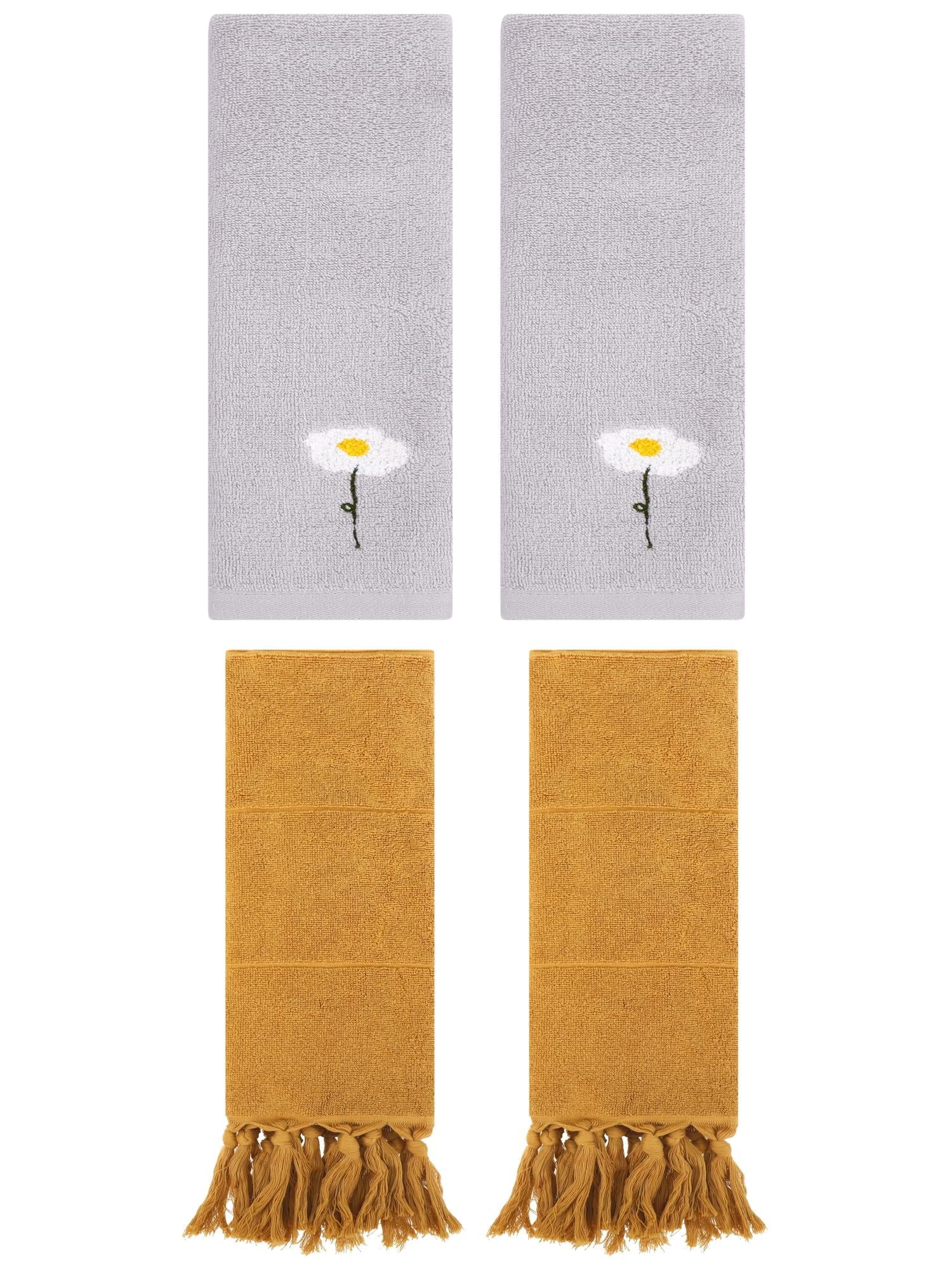 Unique Bargains 4 Pcs Soft Bath Towel Set Yellow/Grey 14" x 30"/13" x 30"