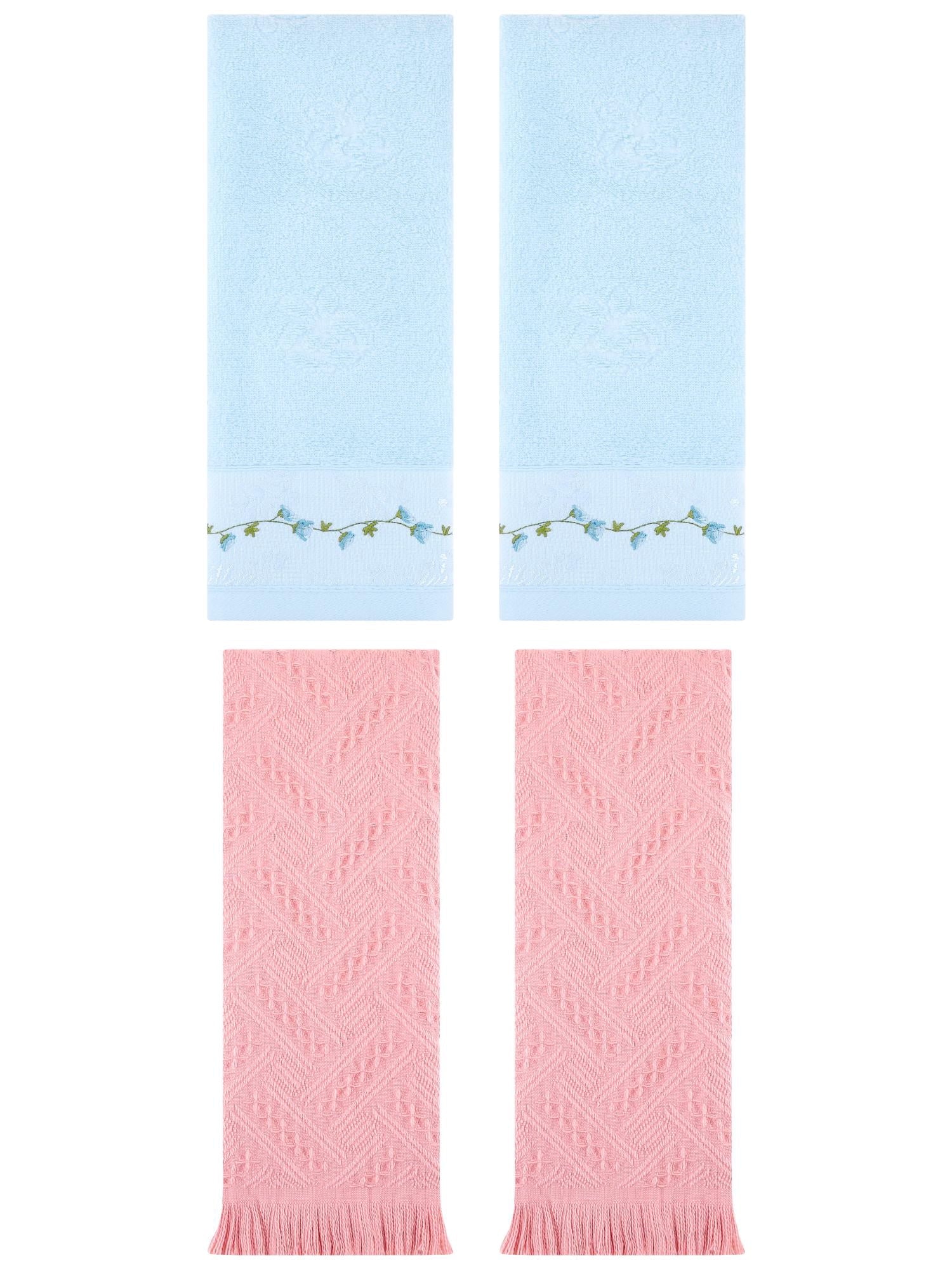Unique Bargains 4 Pcs Soft Bathroom Hand Towels 13" x 29" Blue/Pink
