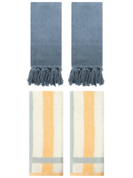 Unique Bargains 4 Pcs Soft Cotton Hand Towels Blue/Blue Orange 14" x 30"/13" x 29"