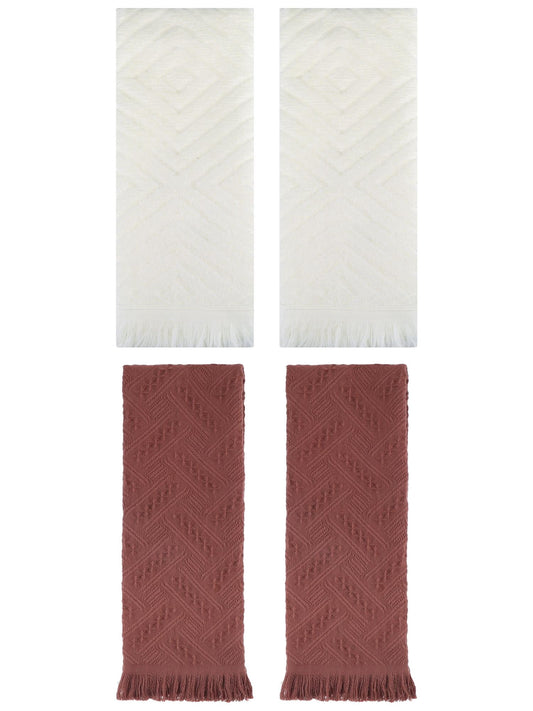 Unique Bargains 4 Pcs Soft Geometric Hand Towels 13" x 29" Beige/Brown