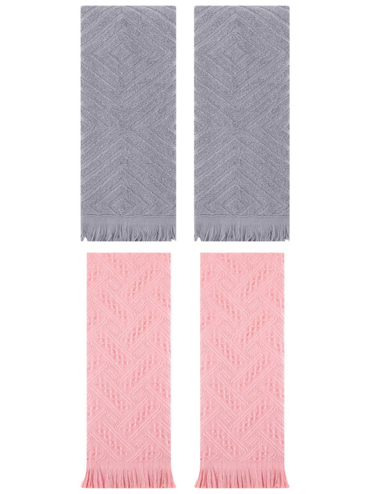 Unique Bargains 4 Pcs Soft Geometric Hand Towels 13" x 29" Grey/Pink