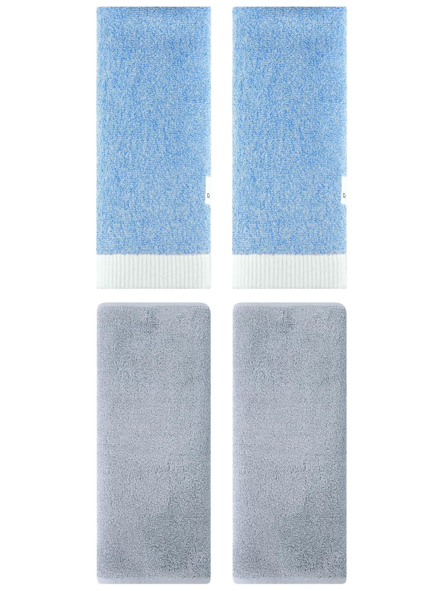 Unique Bargains 4 Pcs Soft Hand Towel Set Light Grey/Blue 13" x 30"/13" x 29"