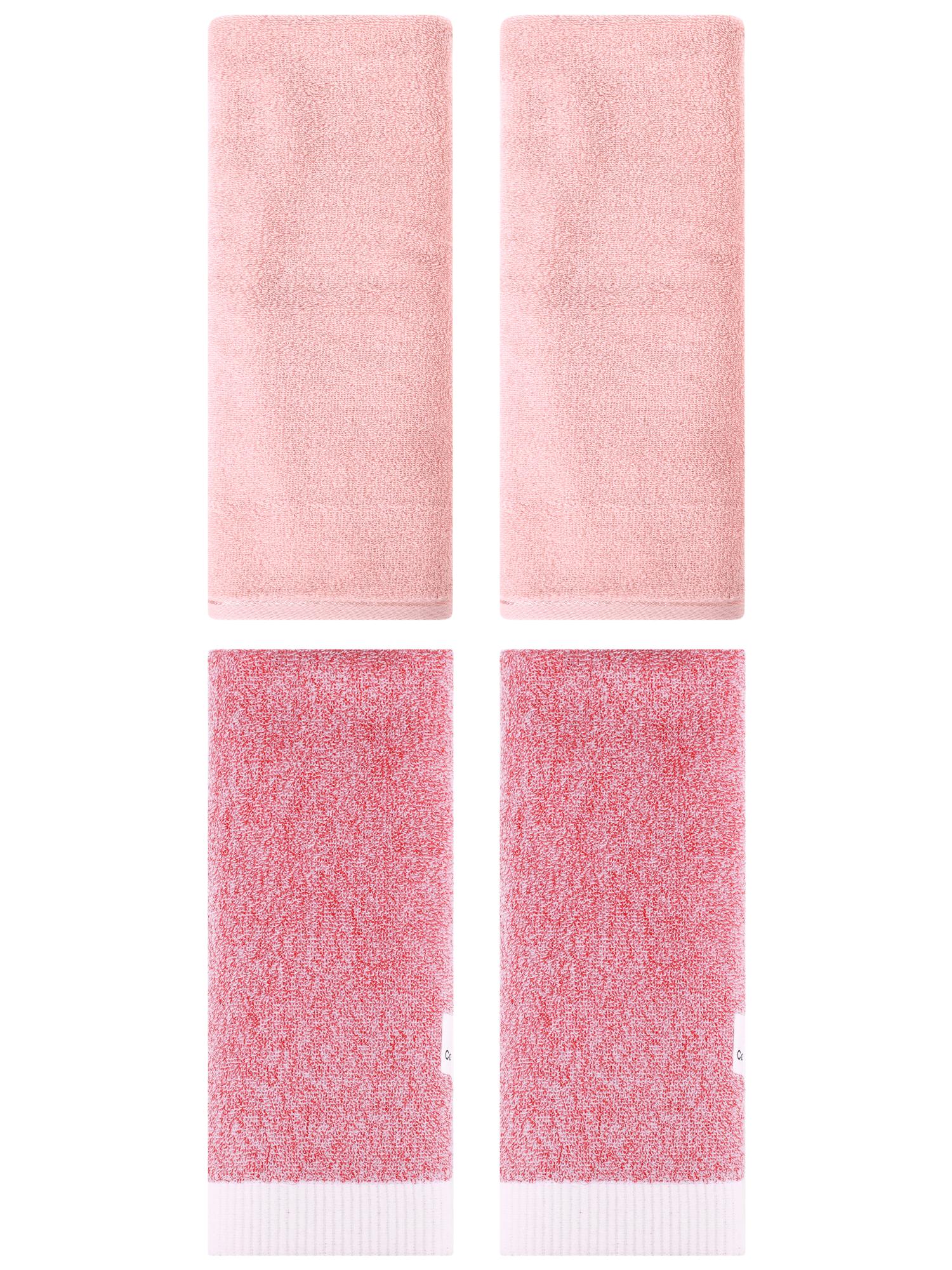Unique Bargains 4 Pcs Soft Hand Towel Set Pink 13" x 30"/13" x 29"