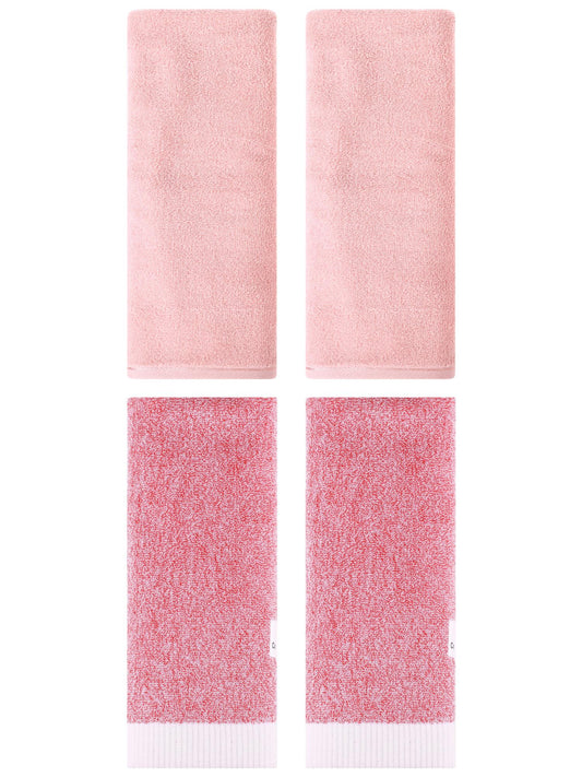 Unique Bargains 4 Pcs Soft Hand Towel Set Pink 13" x 30"/13" x 29"