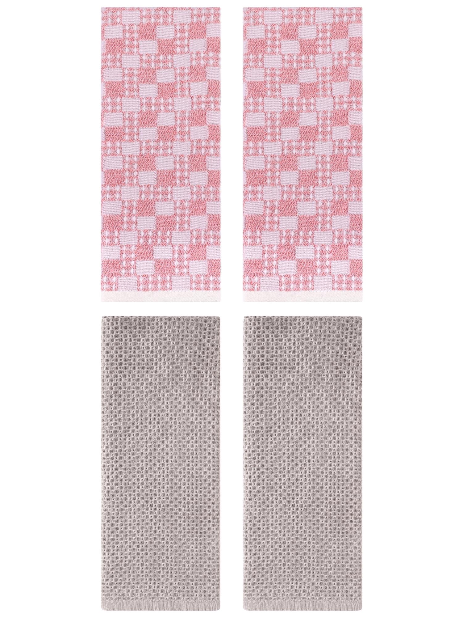 Unique Bargains 4 Pcs Soft Waffle Design Hand Towel Camel/Pink 13" x 30"/13" x 28"