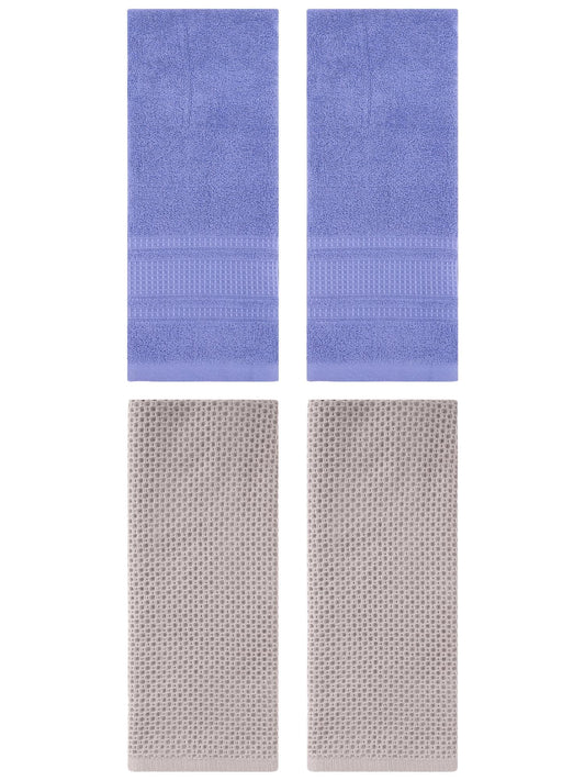 Unique Bargains 4 Pcs Soft Waffle Hand Towel Camel/Dark Blue 13" x 30"/13" x 29"