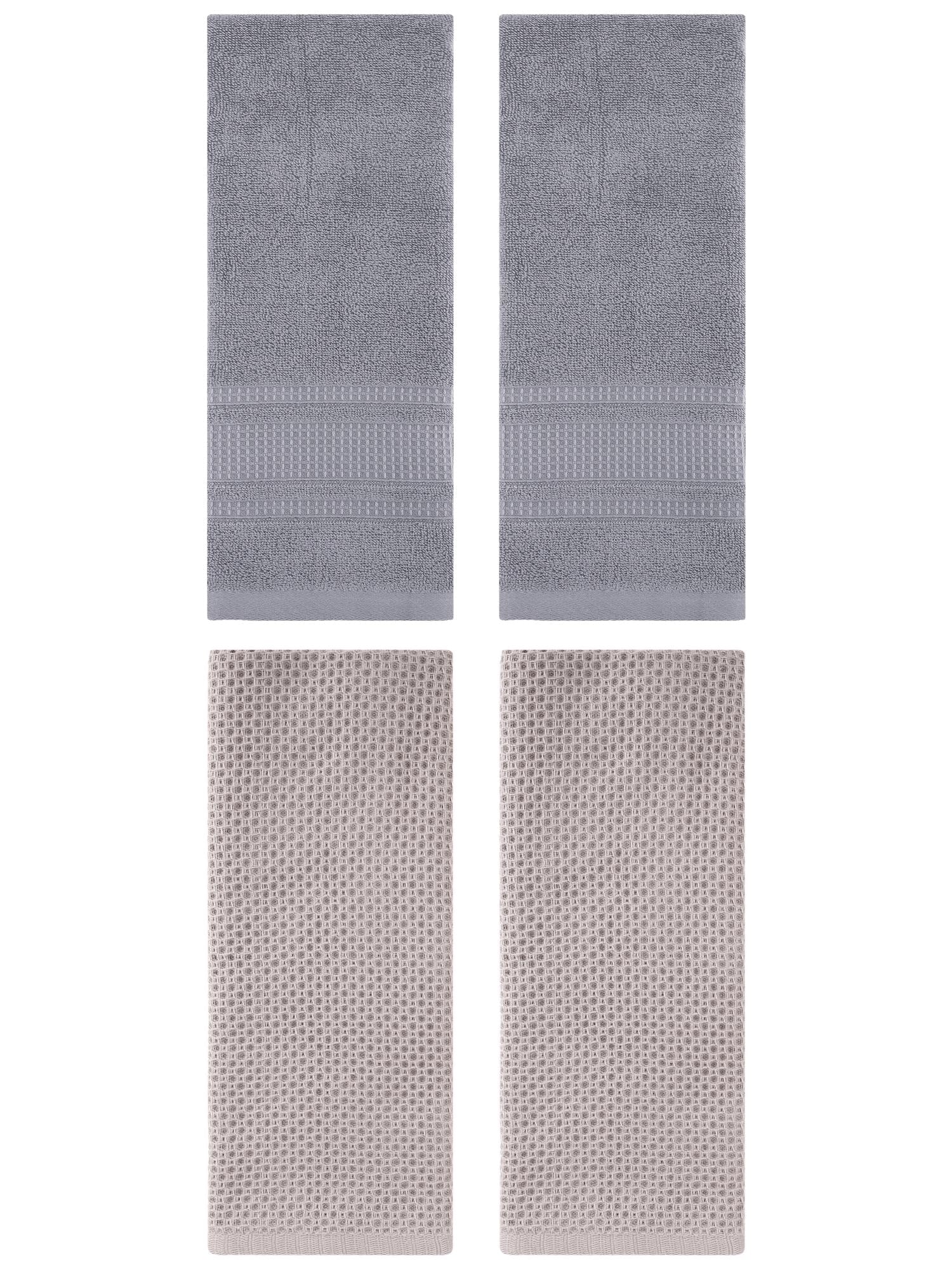 Unique Bargains 4 Pcs Soft Waffle Hand Towel Camel/Grey 13" x 30"/13" x 29"