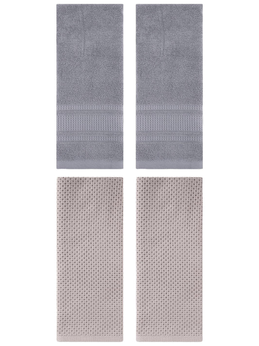 Unique Bargains 4 Pcs Soft Waffle Hand Towel Camel/Grey 13" x 30"/13" x 29"