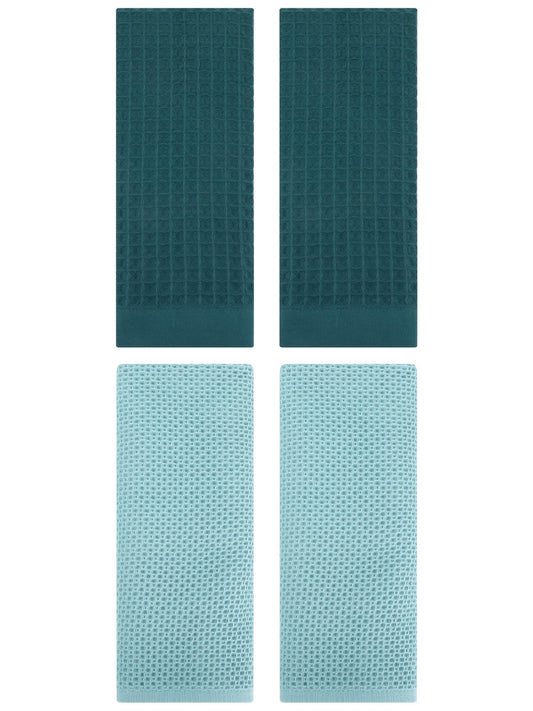 Unique Bargains 4 Pcs Soft Waffle Hand Towel Light Blue/Dark Green 13" x 30"/14" x 30"