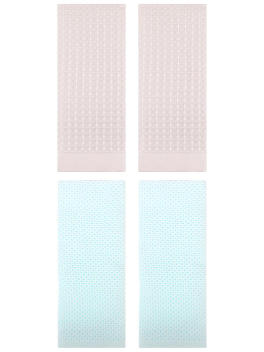 Unique Bargains 4 Pcs Soft Waffle Hand Towel Light Cyan/Beige 13" x 30"/14" x 30"