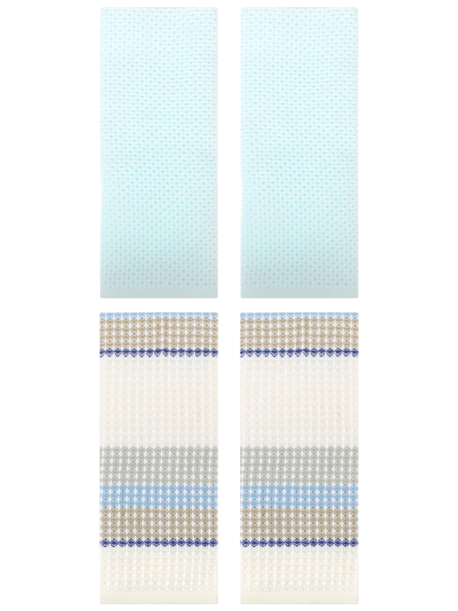 Unique Bargains 4 Pcs Soft Waffle Hand Towel Light Cyan/Beige Yellow 13" x 30"/13" x 29"