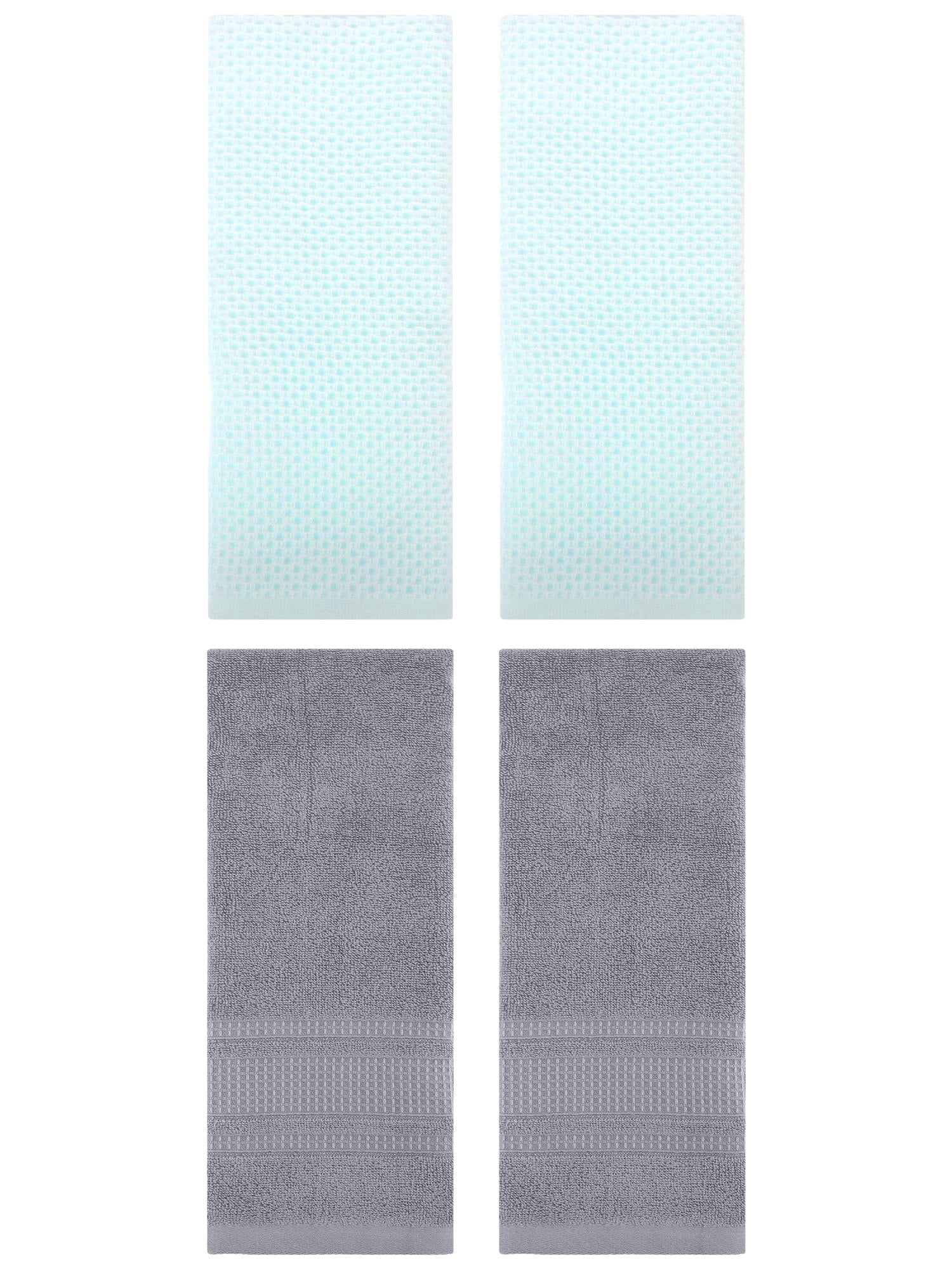 Unique Bargains 4 Pcs Soft Waffle Hand Towel Light Cyan/Grey 13" x 30"/13" x 29"