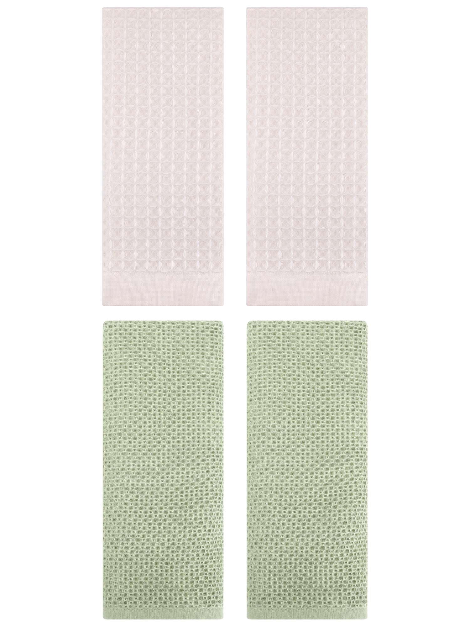 Unique Bargains 4 Pcs Soft Waffle Hand Towel Light Green/Beige 13" x 30"/14" x 30"