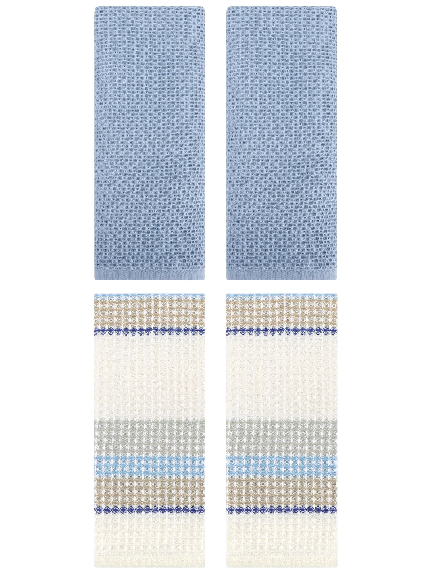 Unique Bargains 4 Pcs Soft Waffle Hand Towel Steel Blue/Beige Yellow 13" x 30"/13" x 29"