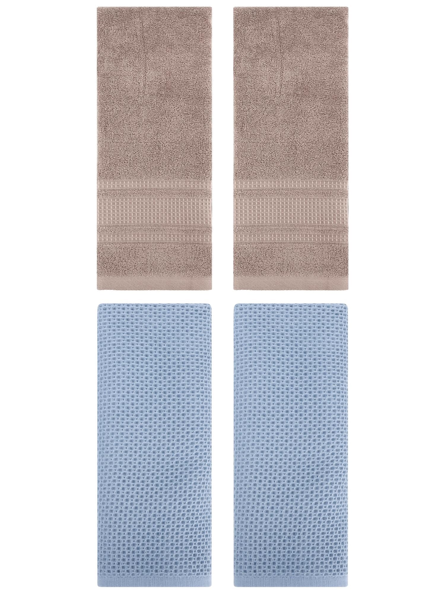 Unique Bargains 4 Pcs Soft Waffle Hand Towel Steel Blue/Brown 13" x 30"/13" x 29"