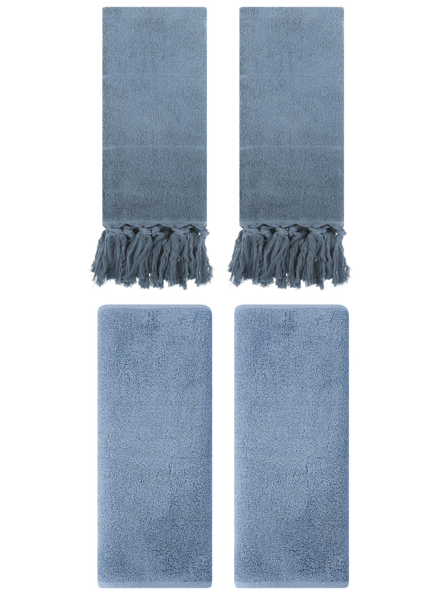 Unique Bargains 4 Pcs Solid Cotton Hand Towels Blue/Light Steel Blue 14" x 30"/13" x 30"