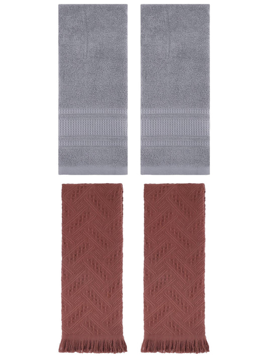 Unique Bargains 4 Pcs Solid Cotton Soft Waffle Hand Towels 13" x 29" Grey/Brown