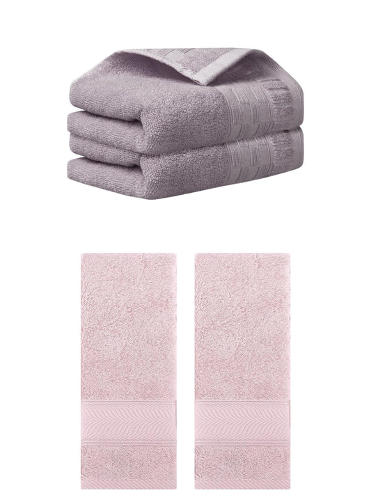 Unique Bargains 4 Pcs Solid Hand Towel 14" x 30" Purple/Light Pink