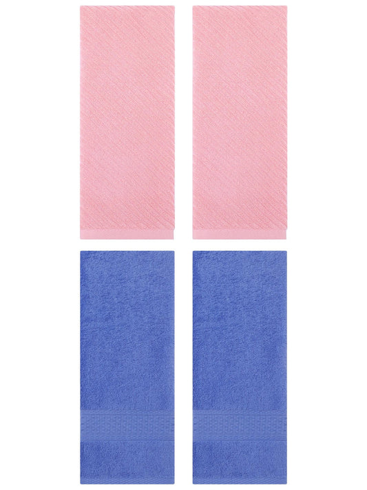 Unique Bargains 4 Pcs Solid Soft Bathroom Hand Towel Blue/Pink 13" x 30"/14" x 30"