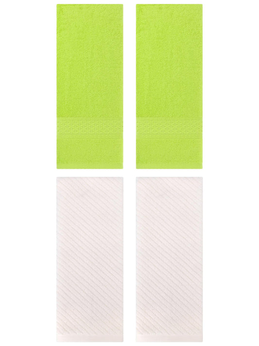 Unique Bargains 4 Pcs Solid Soft Bathroom Hand Towel Light Green/Beige 13" x 30"/14" x 30"