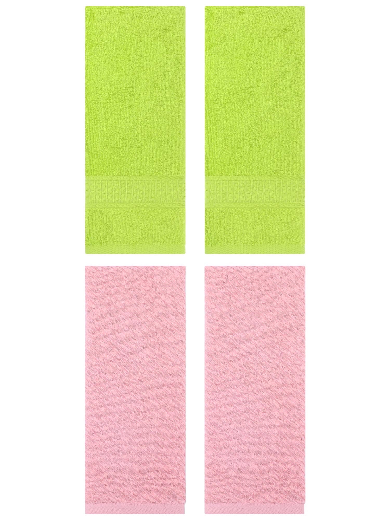 Unique Bargains 4 Pcs Solid Soft Bathroom Hand Towel Light Green/Pink 13" x 30"/14" x 30"