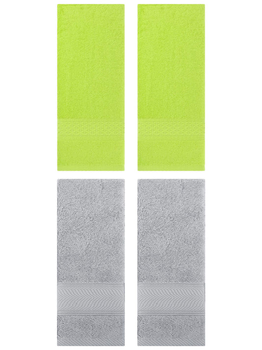 Unique Bargains 4 Pcs Solid Soft Hand Towel Light Green/Light Grey 13" x 30"/14" x 30"
