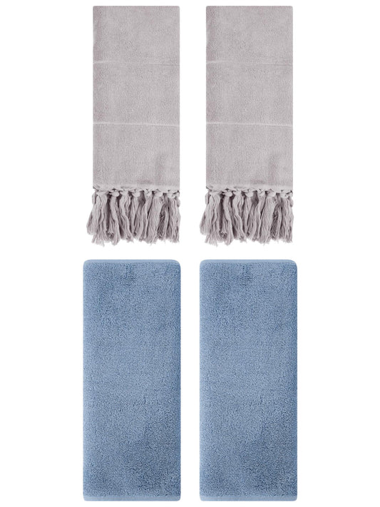Unique Bargains 4 Pcs Solid Soft Hand Towels Grey/Light Steel Blue 14" x 30"/13" x 30"