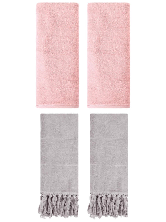 Unique Bargains 4 Pcs Solid Soft Hand Towels Grey/Pink 14" x 30"/13" x 30"