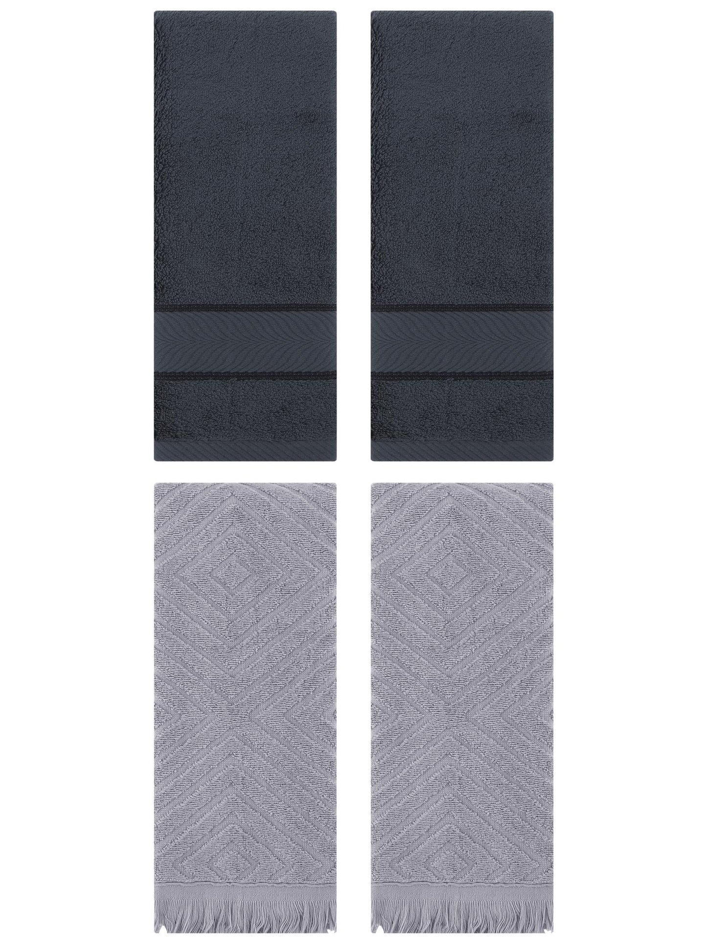Unique Bargains 4 Pcs Striped Cotton Hand Towel Decor Dark Grey/Grey 14" x 30"/13" x 29"