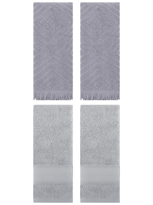 Unique Bargains 4 Pcs Striped Cotton Hand Towel Decor Light Grey/Grey 14" x 30"/13" x 29"