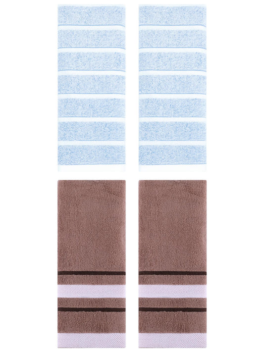 Unique Bargains 4 Pcs Striped Hand Towel 13 x 29 Inch Blue/Brown