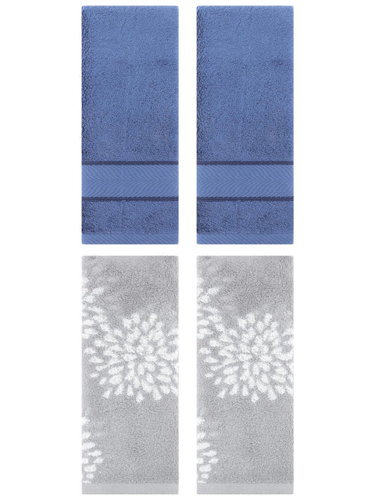 Unique Bargains 4 Pcs Striped Hand Towel 14" x 30" Light Blue/Grey
