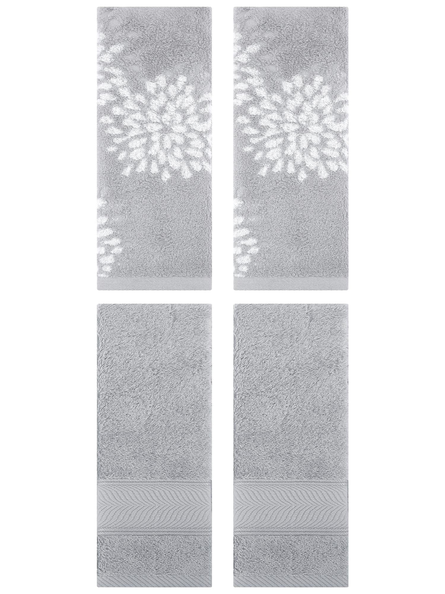 Unique Bargains 4 Pcs Striped Hand Towel 14" x 30" Light Grey/Grey