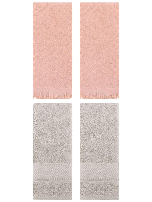 Unique Bargains 4 Pcs Striped Hand Towel Decor Light Brown/Orange 14" x 30"/13" x 29"