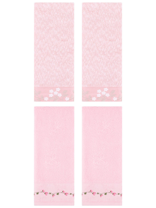 Unique Bargains 4 Pcs Striped Hand Towel Decor Light Pink/Orange 14" x 30"/13" x 29"