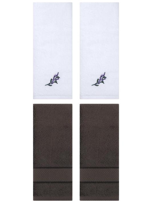 Unique Bargains 4 Pcs Striped Hand Towel Set Dark Brown/White 14" x 30"/13" x 29"