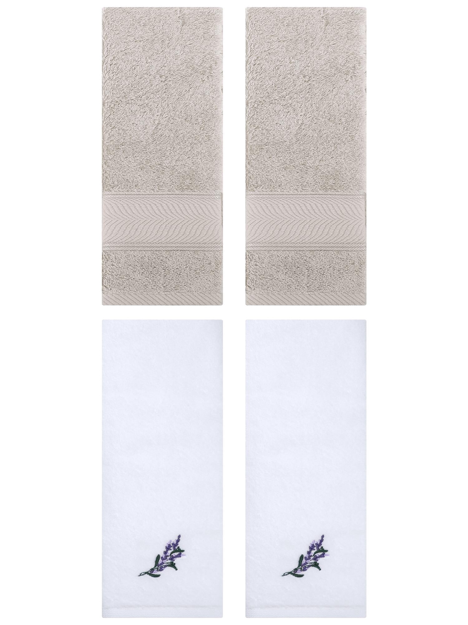 Unique Bargains 4 Pcs Striped Hand Towel Set Light Brown/White 14" x 30"/13" x 29"