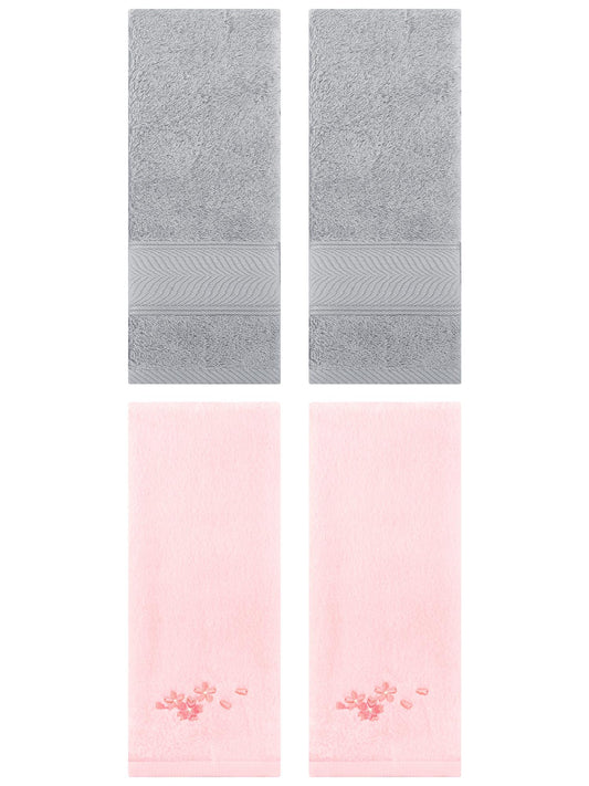 Unique Bargains 4 Pcs Striped Hand Towel Set Light Grey/Pink 14" x 30"/13" x 29"