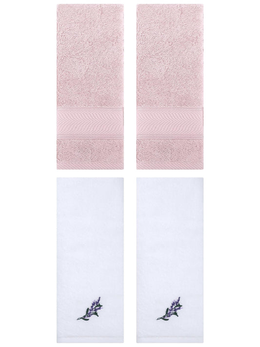 Unique Bargains 4 Pcs Striped Hand Towel Set Light Pink/White 14" x 30"/13" x 29"