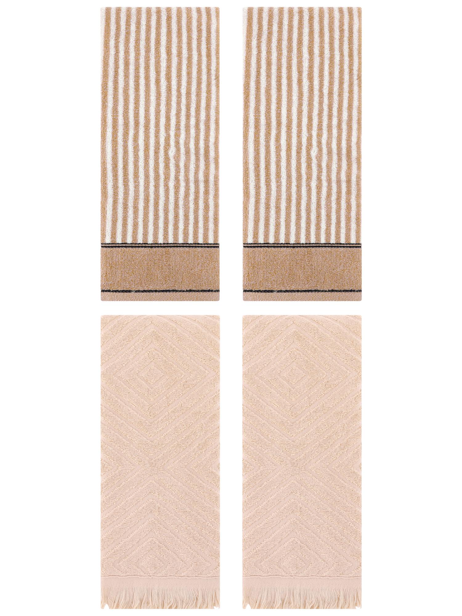 Unique Bargains 4 Pcs Striped Pattern Soft Hand Towels 13 x 29 Inch Brown
