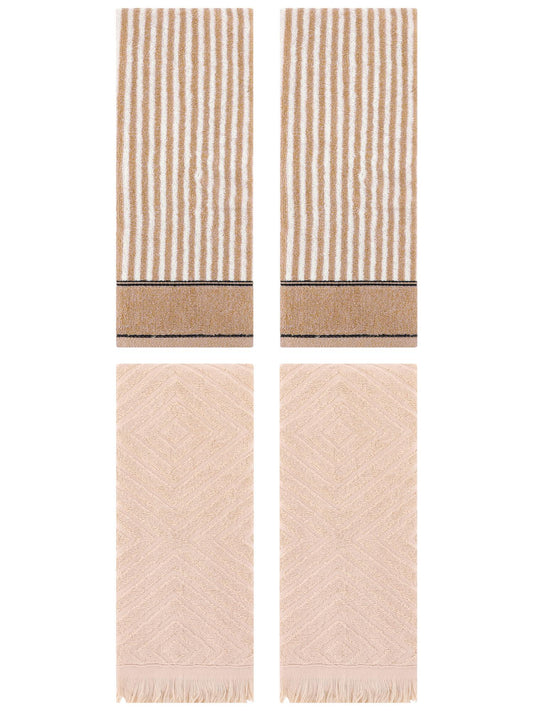 Unique Bargains 4 Pcs Striped Pattern Soft Hand Towels 13 x 29 Inch Brown