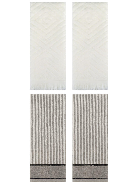 Unique Bargains 4 Pcs Striped Pattern Soft Hand Towels 13 x 29 Inch Grey/Beige