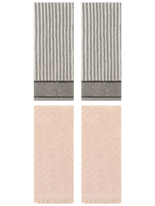 Unique Bargains 4 Pcs Striped Pattern Soft Hand Towels 13 x 29 Inch Grey/Brown
