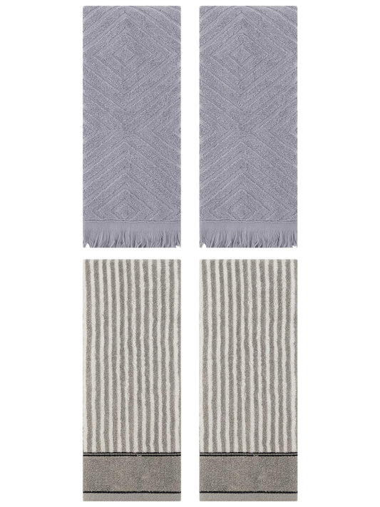 Unique Bargains 4 Pcs Striped Pattern Soft Hand Towels 13 x 29 Inch Grey