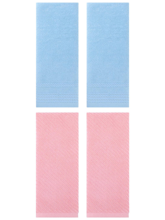 Unique Bargains 4 Pcs Striped Quick Drying Non-Linting Hand Towel 14" x 30" Blue/Pink