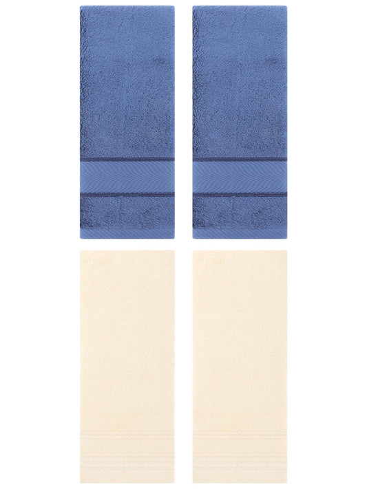 Unique Bargains 4 Pcs Striped Quick Drying Non-Linting Hand Towel Beige/Light Blue