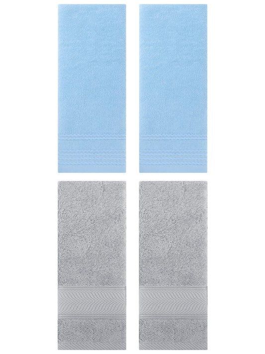 Unique Bargains 4 Pcs Striped Quick Drying Non-Linting Hand Towel Blue/Light Grey