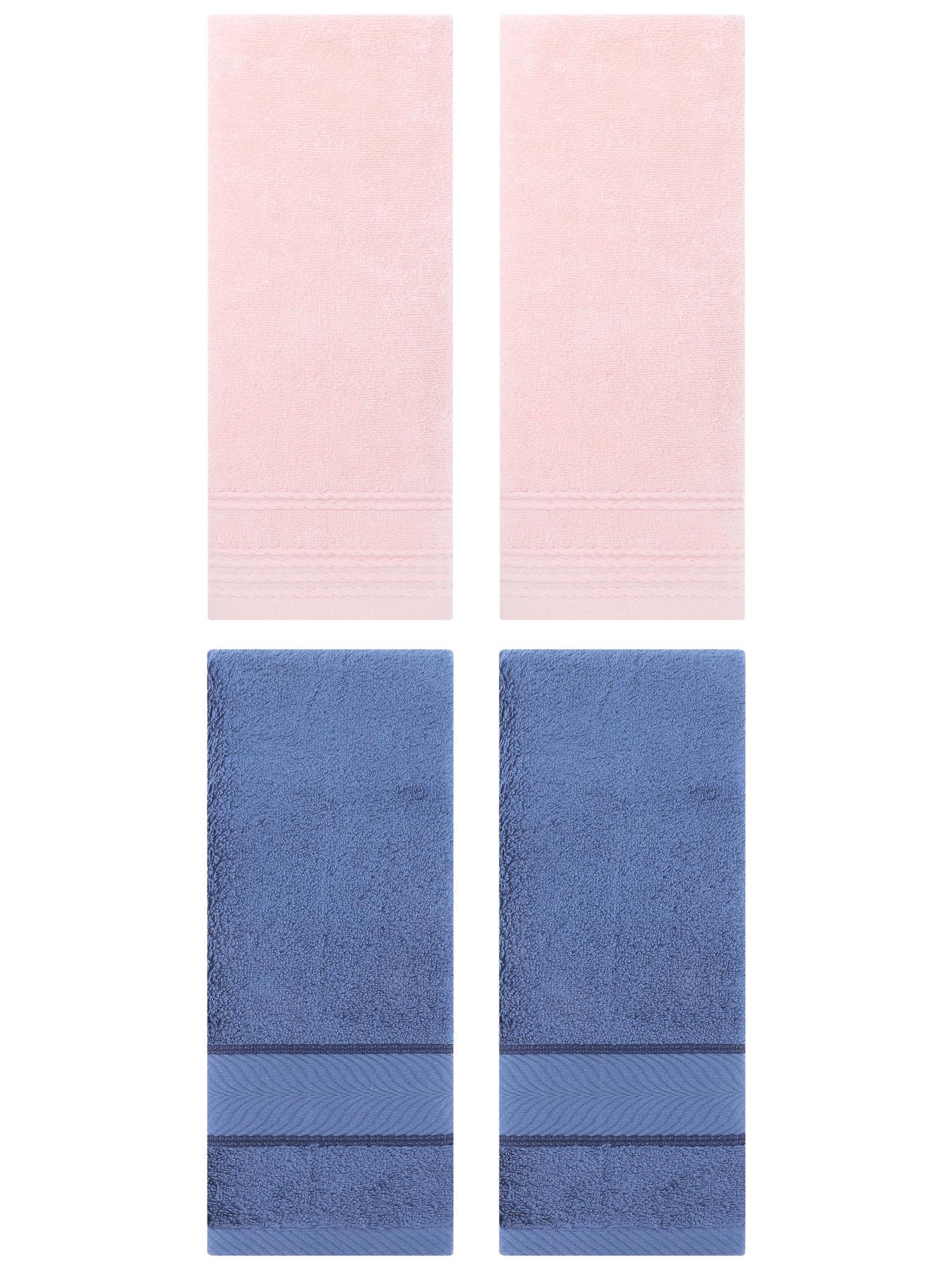 Unique Bargains 4 Pcs Striped Quick Drying Non-Linting Hand Towel Pink/Light Blue